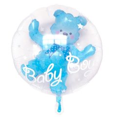 Fólia lufi - Kék maci forma átlátszó lufiban - Baby boy