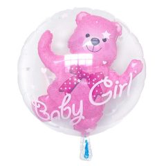   Fólia lufi - Rózsaszín maci forma átlátszó lufiban - Baby girl