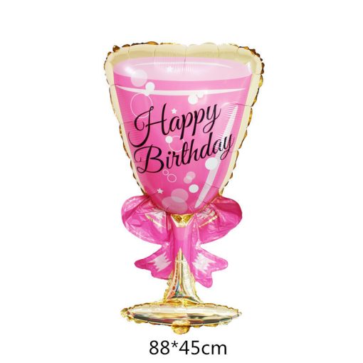 Pezsgős pohár forma fólia lufi - rózsaszín szülinapos