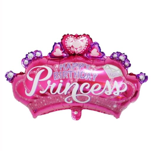 Fólia lufi - Happy Birthday Princess - pink korona forma lufi