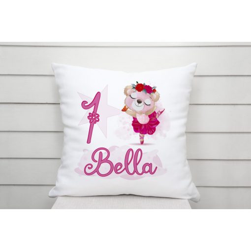 Párna - Balerina maci - évszámmal - névvel - pink
